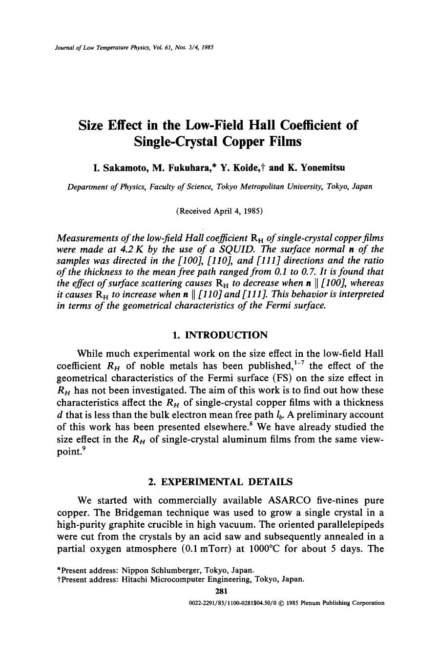 Size effect in the low-field Hall coefficient of single-crystal copper films by Unknown
