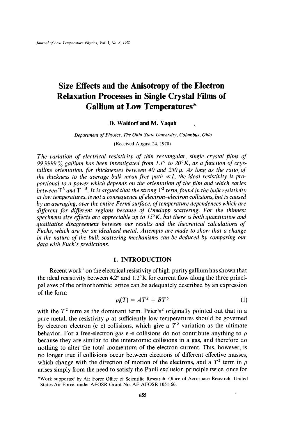 Size effects and the anisotropy of the electron relaxation processes in single crystal films of gallium at low temperatures by Unknown