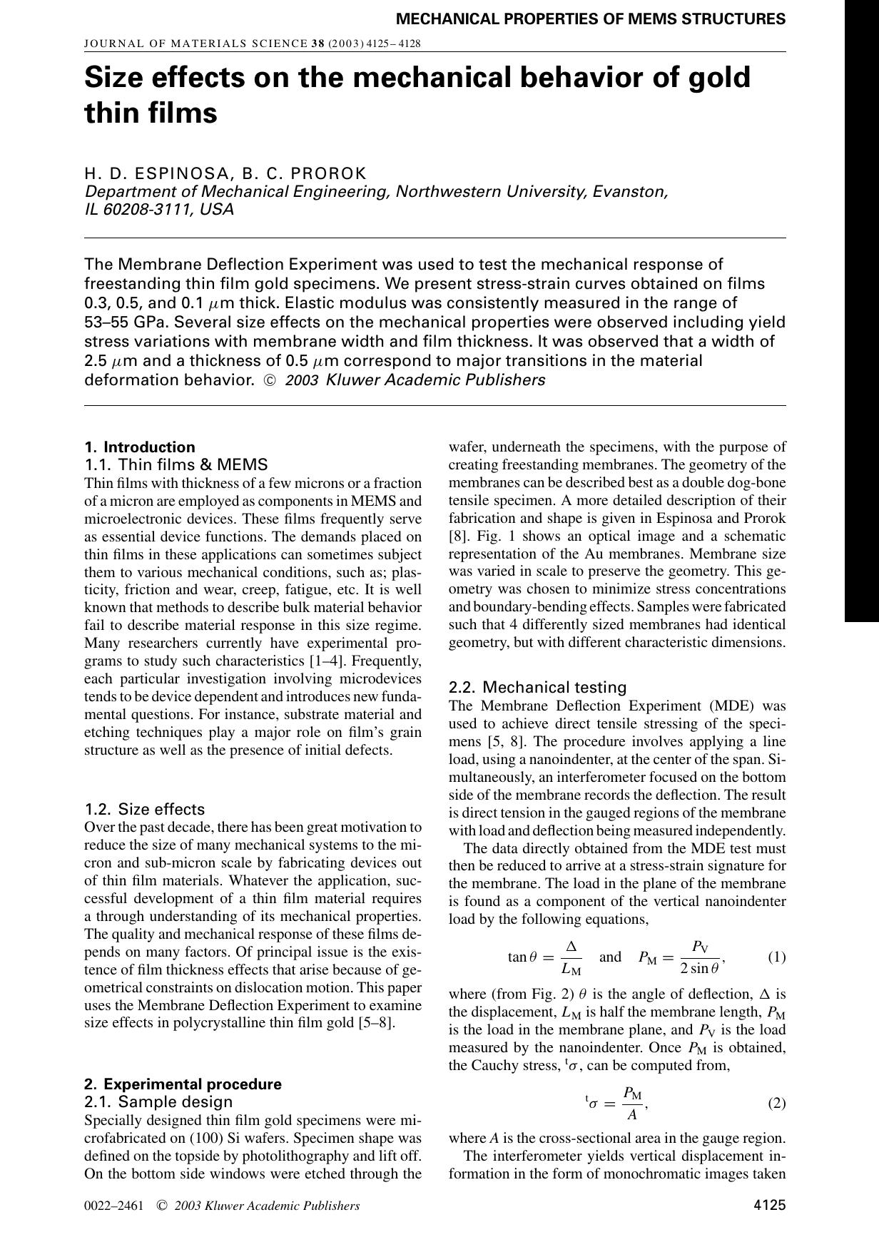 Size effects on the mechanical behavior of gold thin films by Unknown