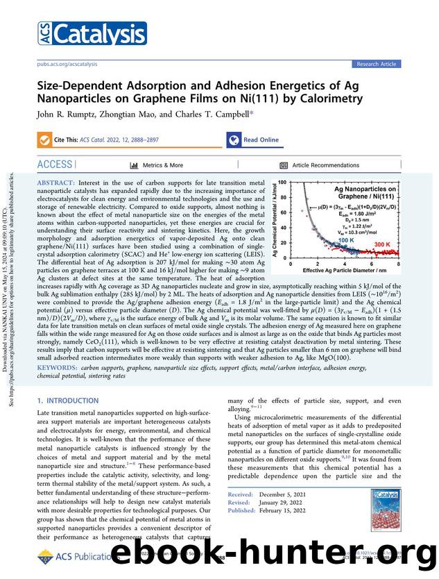 Size-Dependent Adsorption and Adhesion Energetics of Ag Nanoparticles on Graphene Films on Ni(111) by Calorimetry by John R. Rumptz Zhongtian Mao & Charles T. Campbell