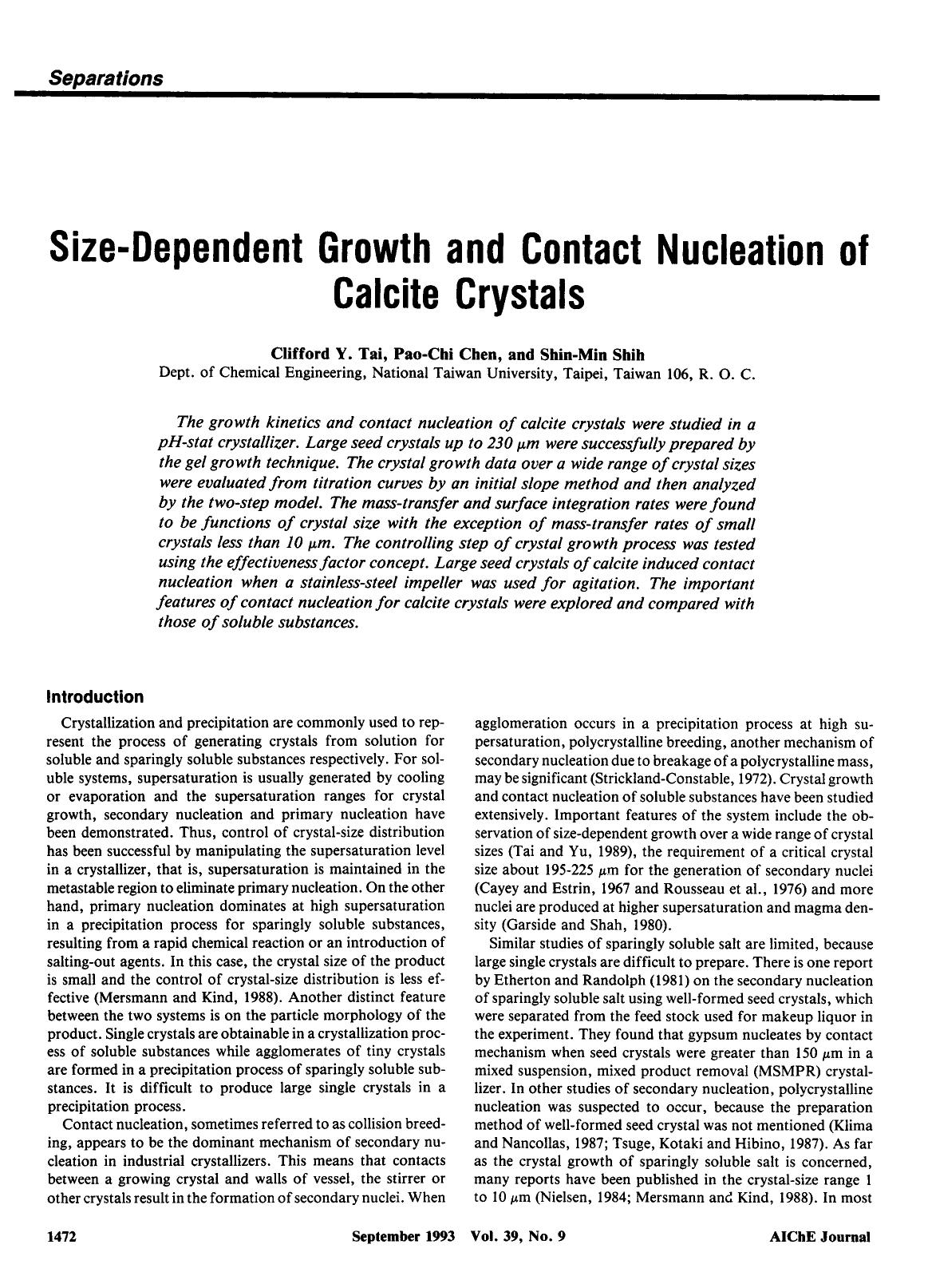 Size-Dependent growth and contact nucleation of calcite crystals by Unknown