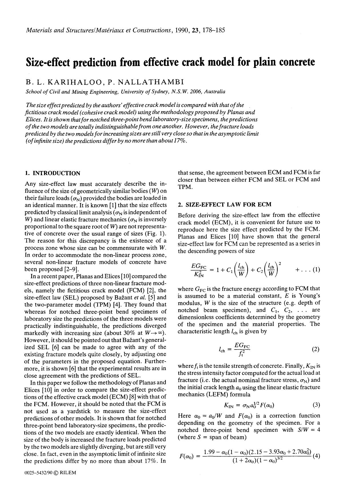 Size-effect prediction from effective crack model for plain concrete by Unknown