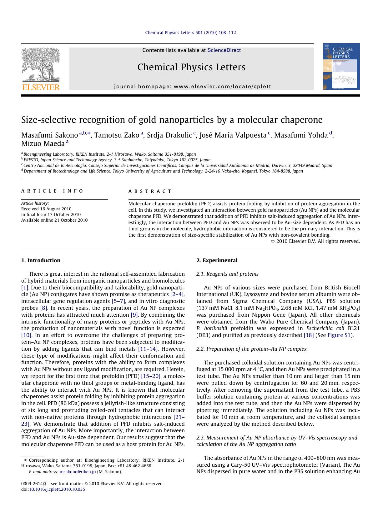 Size-selective recognition of gold nanoparticles by a molecular chaperone by unknow