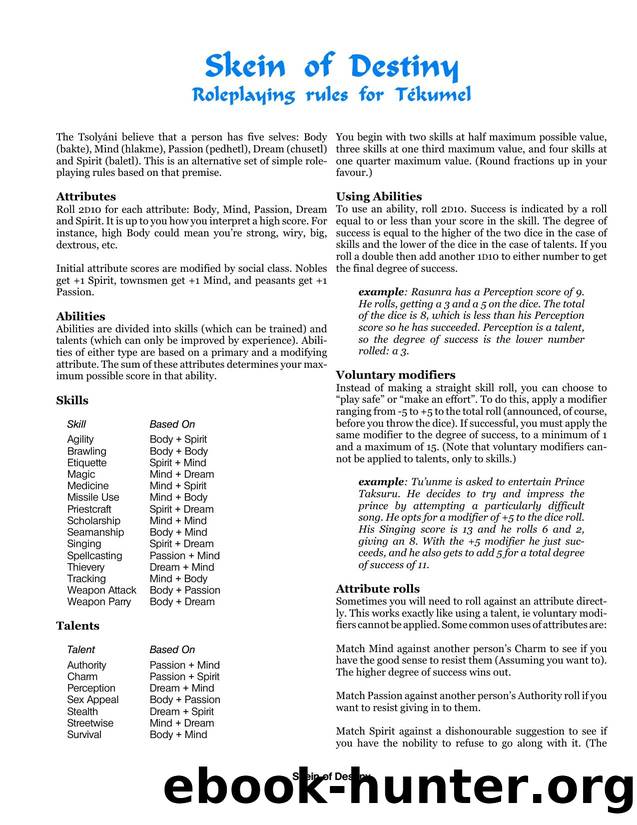 Skein of Destiny Rules for TÃ©kumel by Unknown
