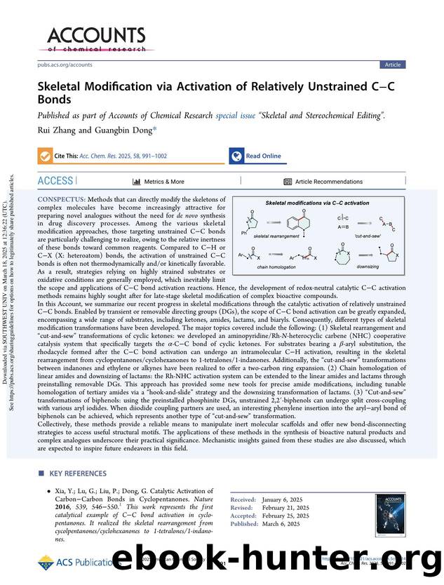 Skeletal Modification via Activation of Relatively Unstrained CâC Bonds by Rui Zhang & Guangbin Dong
