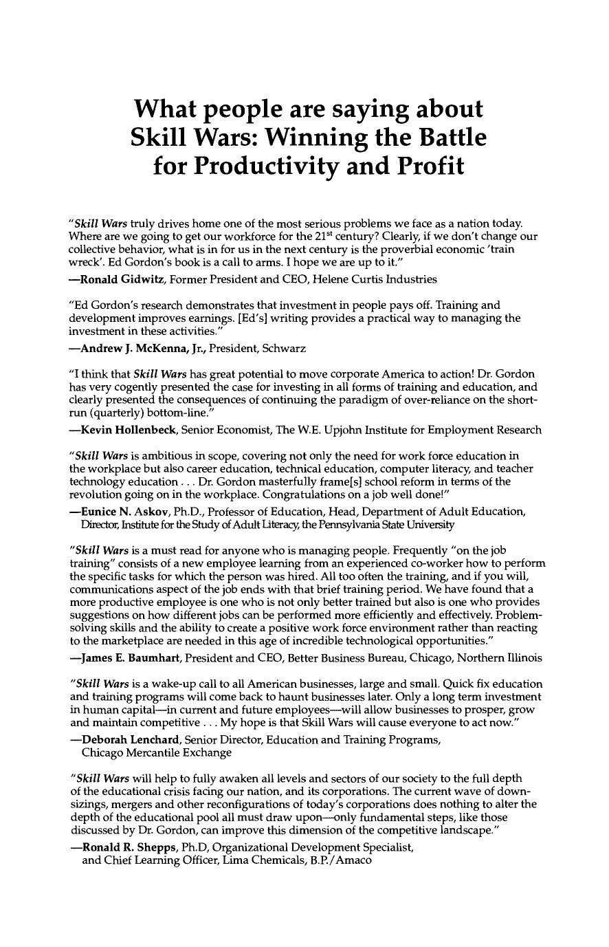 Skill Wars. Winning the Battle for Productivity and Profit by Edward E. Gordon (Auth.)
