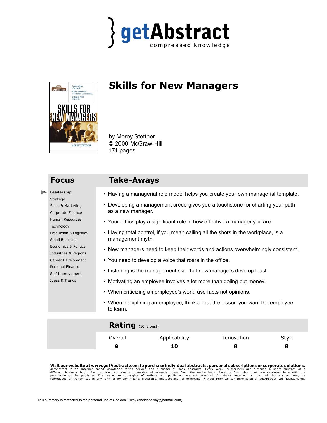 Skills for New Managers by getAbstract