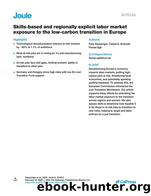 Skills-based and regionally explicit labor market exposure to the low-carbon transition in Europe by Felix Zaussinger & Tobias S. Schmidt & Florian Egli