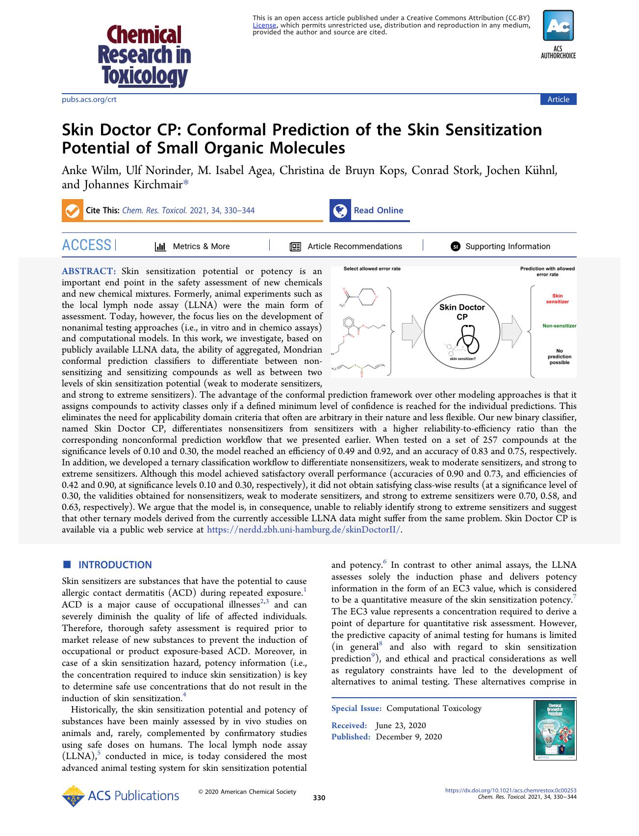 Skin Doctor CP: Conformal Prediction of the Skin Sensitization Potential of Small Organic Molecules by unknow