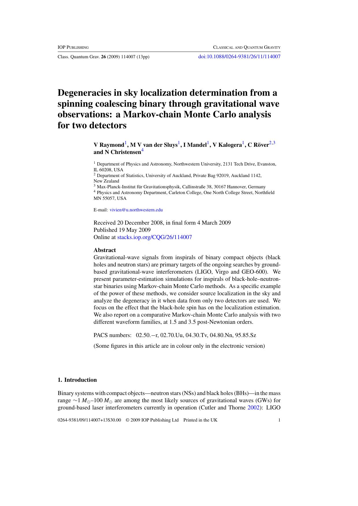 Sky localization of gravitational waves by V Raymond et al