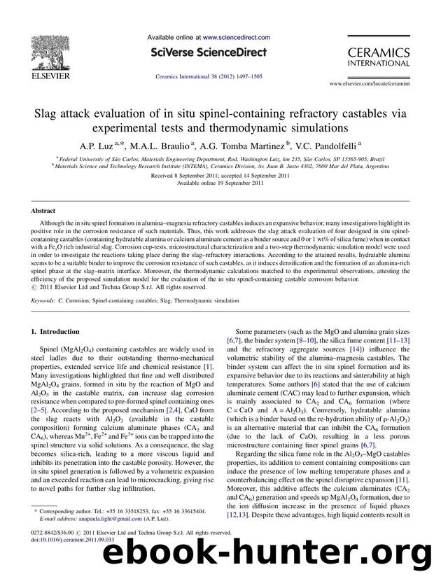 Slag attack evaluation of in situ spinel-containing refractory castables via experimental tests and thermodynamic simulations by A.P. Luz