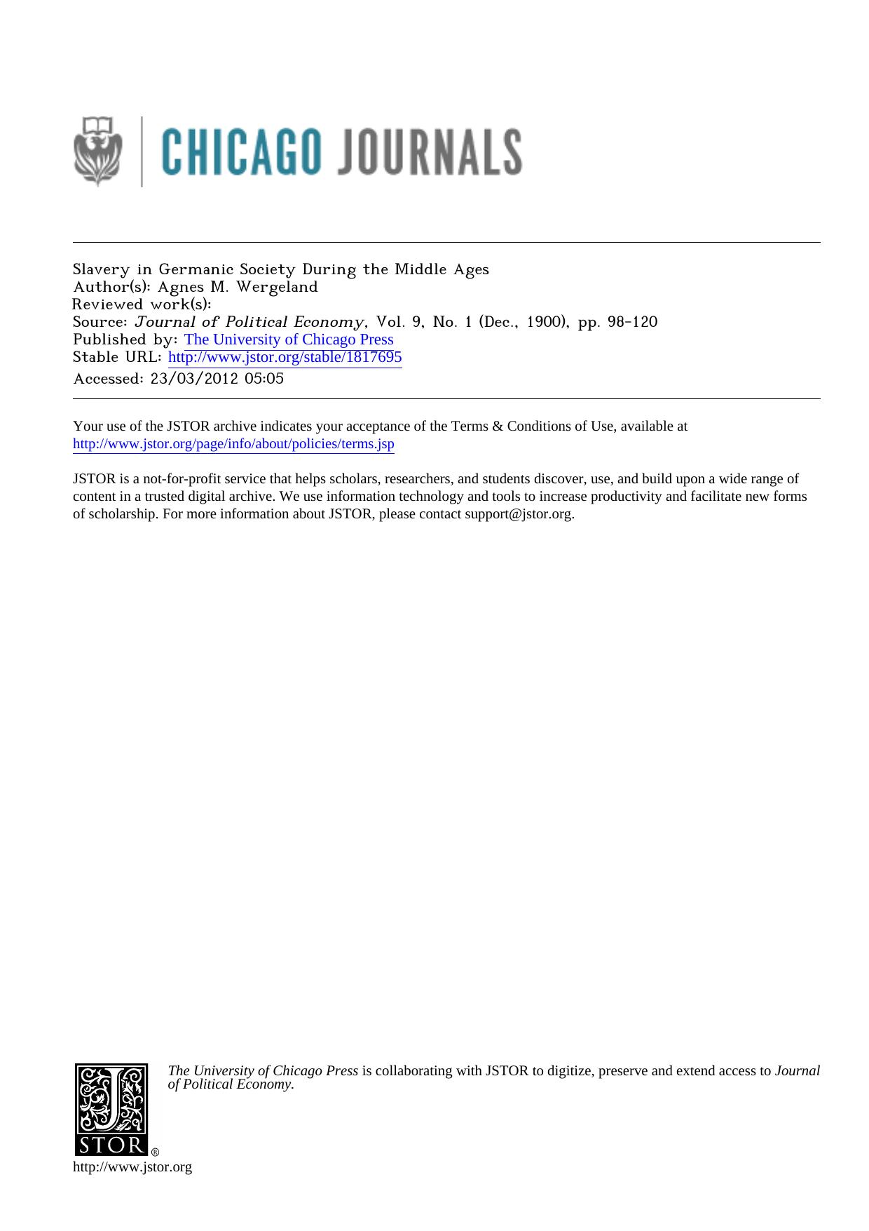 Slavery in Germanic Society During the Middle Ages by Wergeland A.M