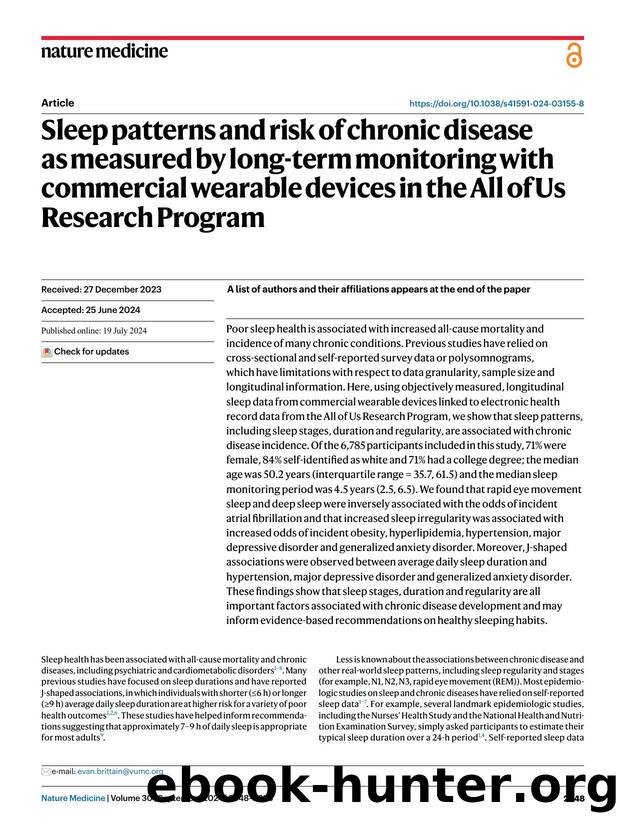 Sleep patterns and risk of chronic disease as measured by long-term monitoring with commercial wearable devices in the All of Us Research Program by unknow