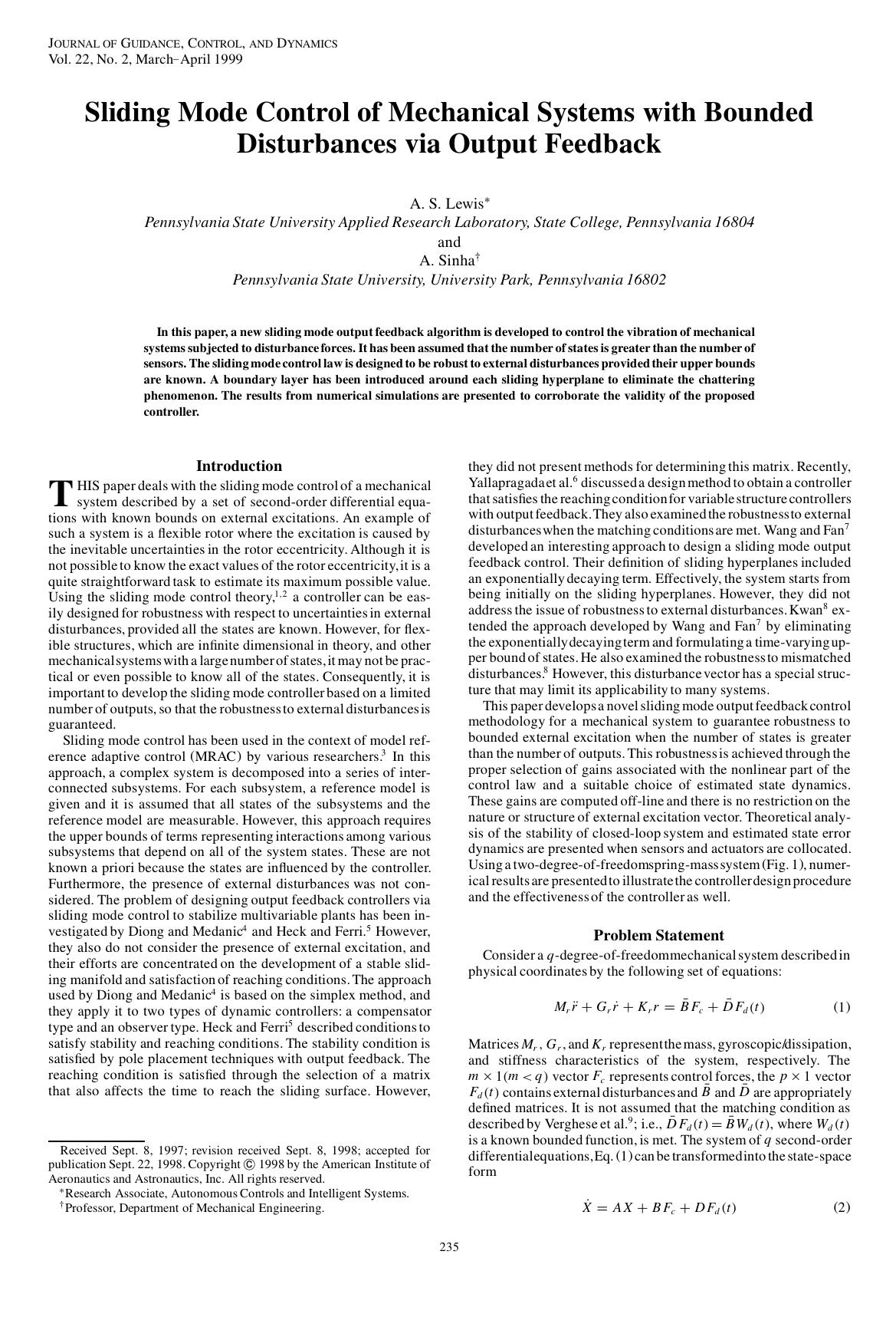 Sliding Mode Control of Mechanical Systems with Bounded Disturbances via Output Feedback by Unknown