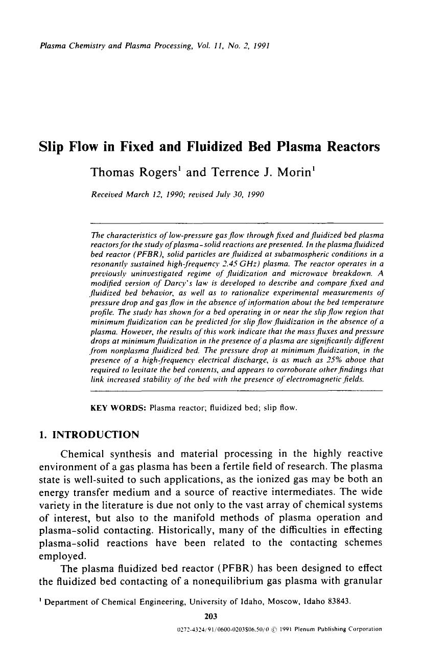 Slip flow in fixed and fluidized bed plasma reactors by Unknown