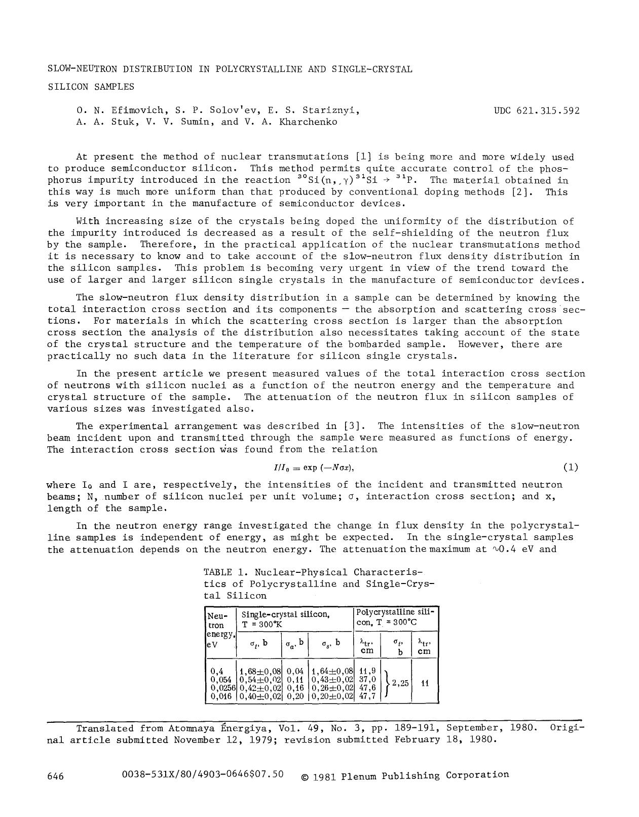 Slow-neutron distribution in polycrystalline and single-crystal silicon samples by Unknown