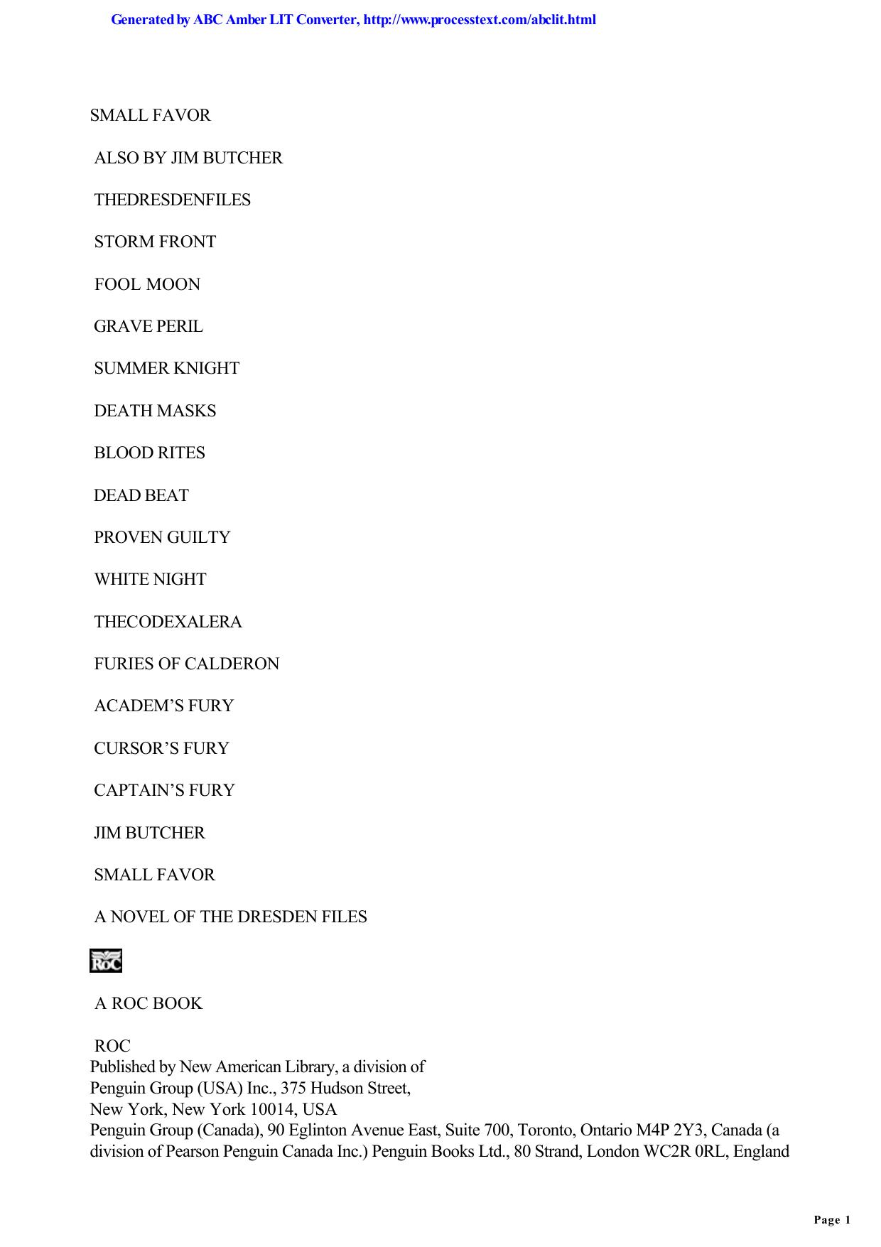 Small Favor (The Dresden Files, #10) by Unknown