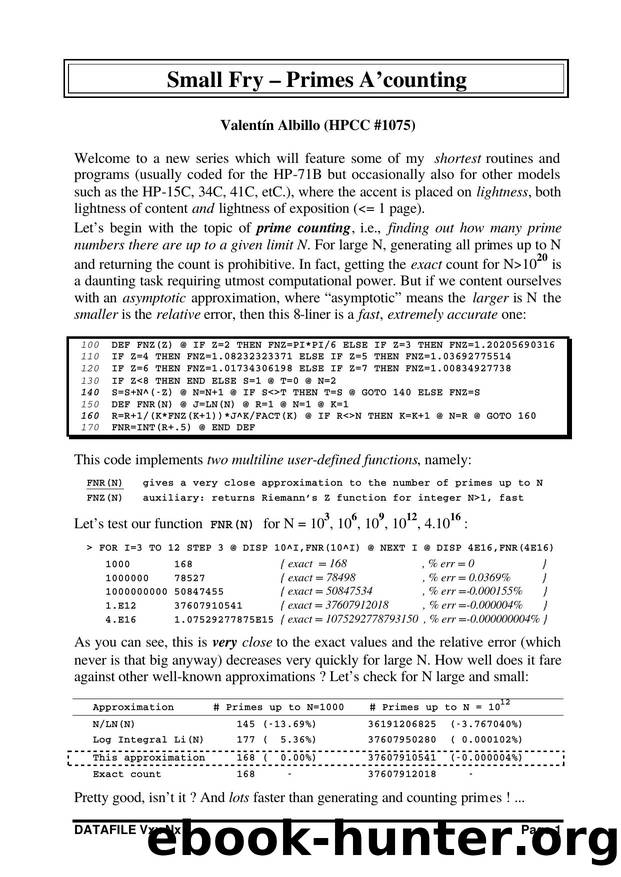 Small Fry - Primes A'counting by Valentin Albillo