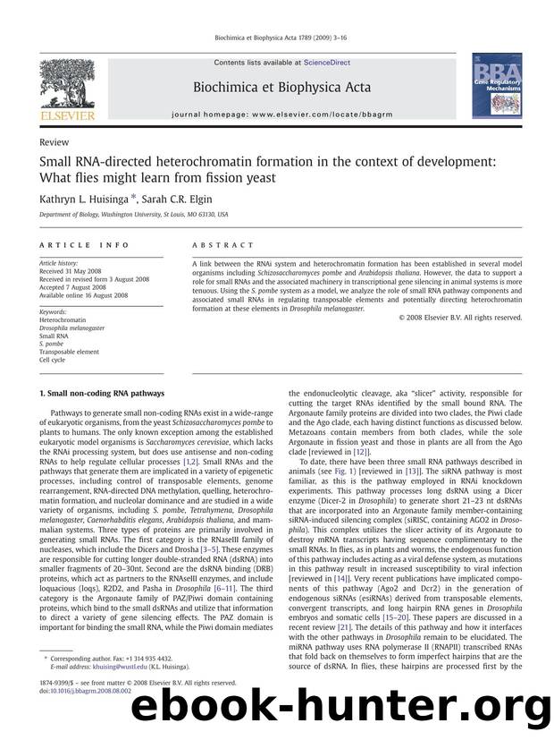 Small RNA-directed heterochromatin formation in the context of development: What flies might learn from fission yeast by Kathryn L. Huisinga; Sarah C.R. Elgin