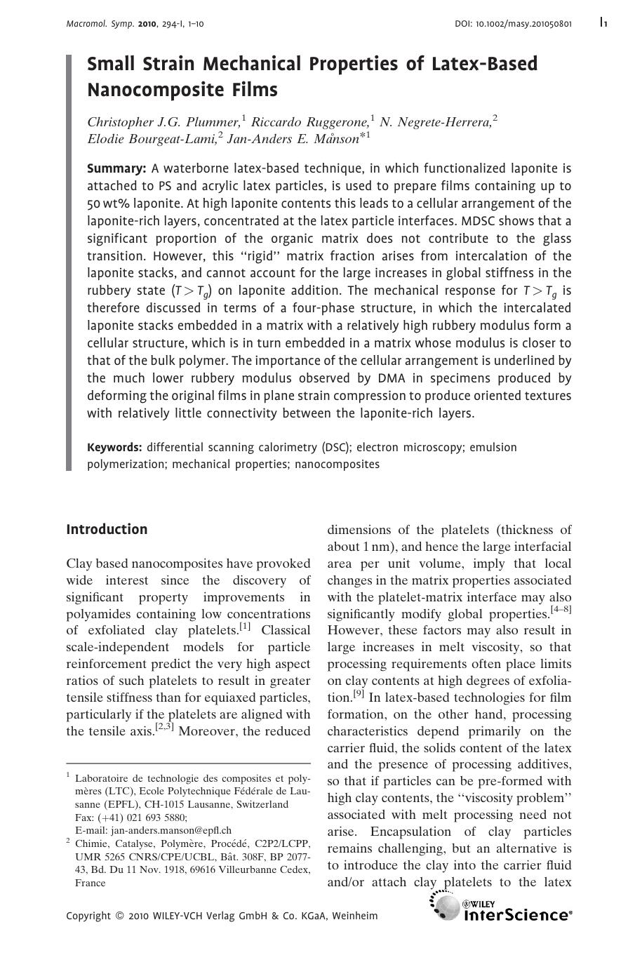 Small Strain Mechanical Properties of LatexBased Nanocomposite Films by Unknown
