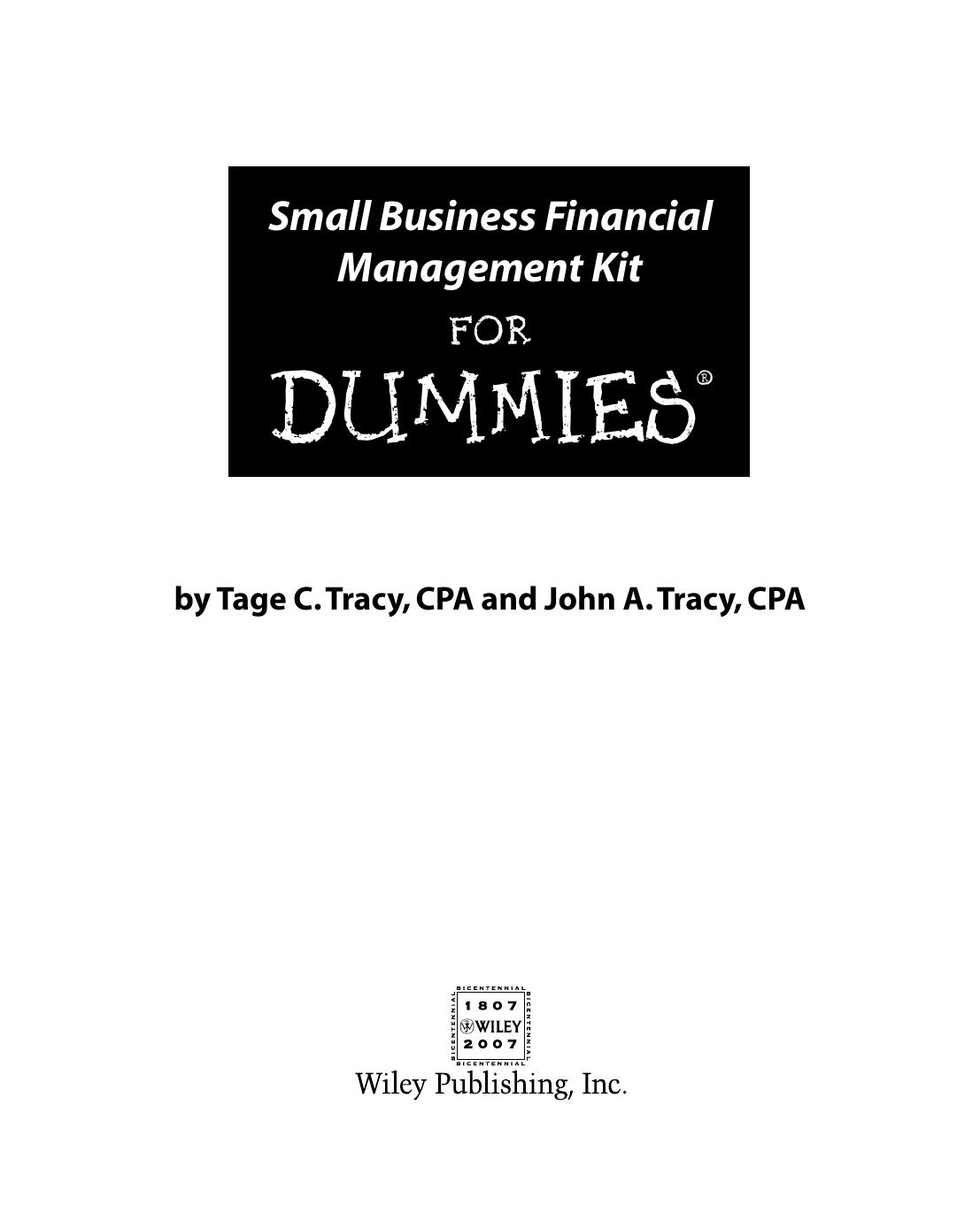 Small business financial management kit for dummies by Tage C Tracy; John A Tracy