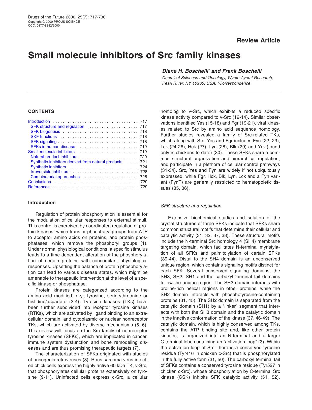 Small molecule inhibitors of Src family kinases by Prous Science (c) 2000