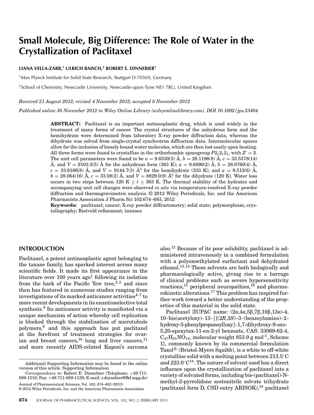 Small molecule, big difference: The role of water in the crystallization of paclitaxel by Unknown