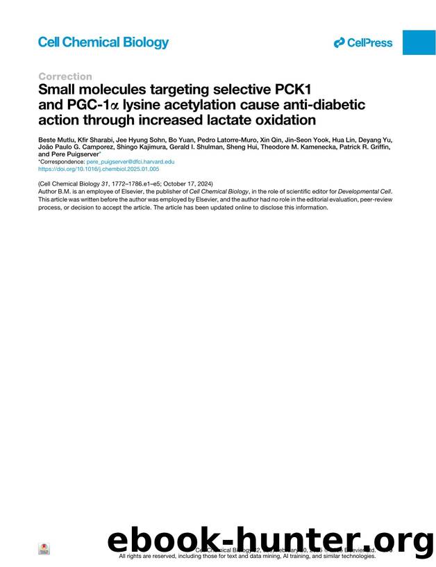 Small molecules targeting selective PCK1 and PGC-1&alpha; lysine acetylation cause anti-diabetic action through increased lactate oxidation by unknow