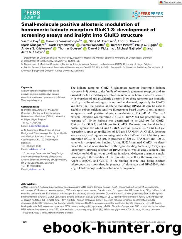 Smallâmolecule positive allosteric modulation of homomeric kainate receptors GluK1â3: development of screening assays and insight into GluK3 structure by Unknown