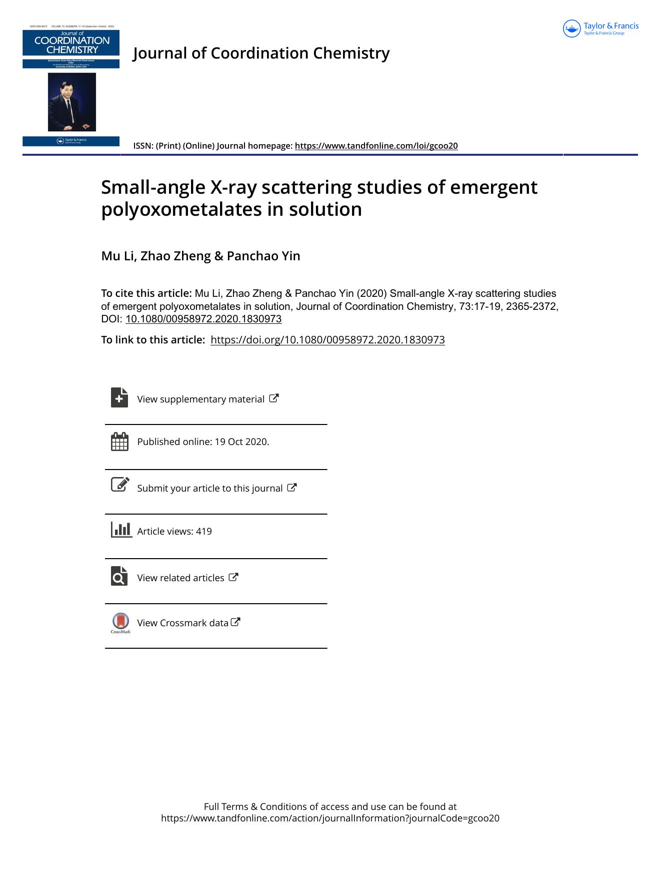 Small-angle X-ray scattering studies of emergent polyoxometalates in solution by Li Mu & Zheng Zhao & Yin Panchao
