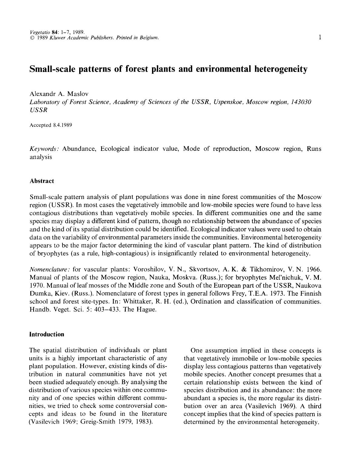 Small-scale patterns of forest plants and environmental heterogeneity by Unknown