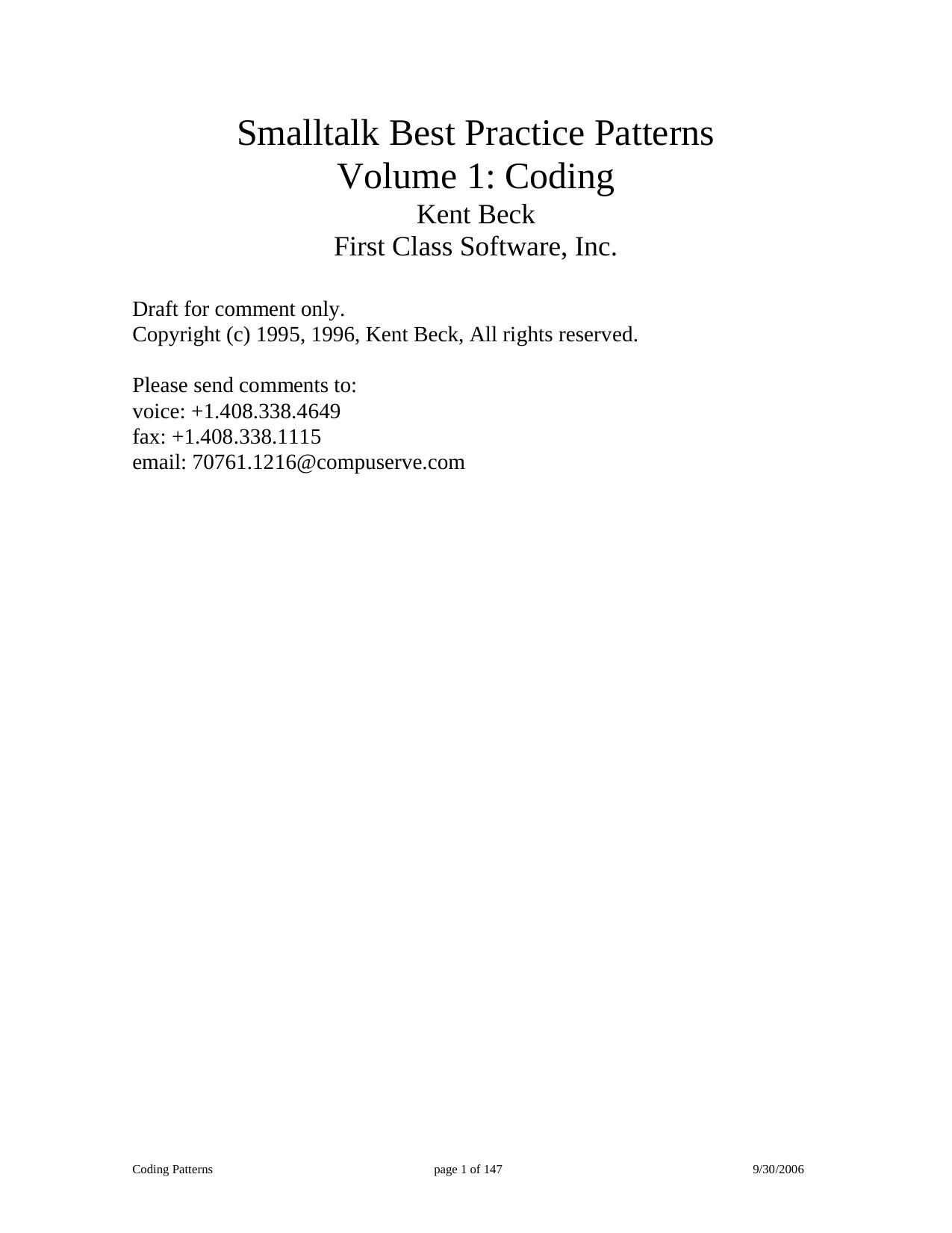 Smalltalk Best Practice Patterns (draft) by Kent Beck