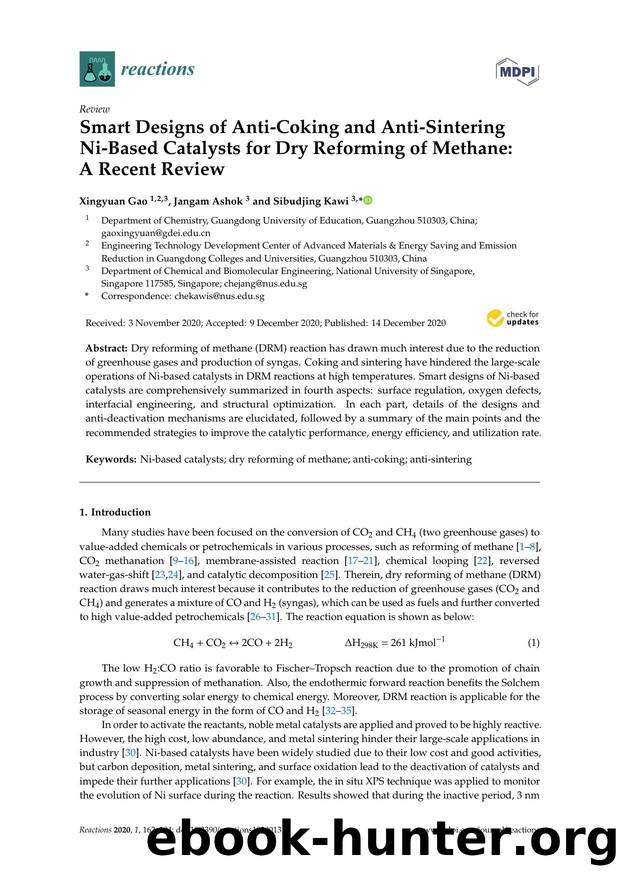 Smart Designs of Anti-Coking and Anti-Sintering Ni-Based Catalysts for Dry Reforming of Methane: A Recent Review by Xingyuan Gao Jangam Ashok & Sibudjing Kawi