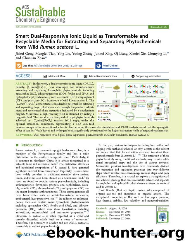Smart Dual-Responsive Ionic Liquid as Transformable and Recyclable Media for Extracting and Separating Phytochemicals from Wild Rumex acetosa L. by unknow