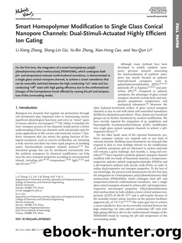 Smart Homopolymer Modification to Single Glass Conical Nanopore Channels: DualStimuliActuated Highly Efficient Ion Gating by wcu