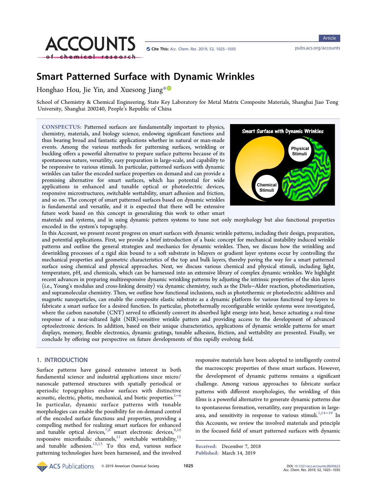 Smart Patterned Surface with Dynamic Wrinkles by Honghao Hou; Jie Yin; Xuesong Jiang & Jie Yin & Xuesong Jiang