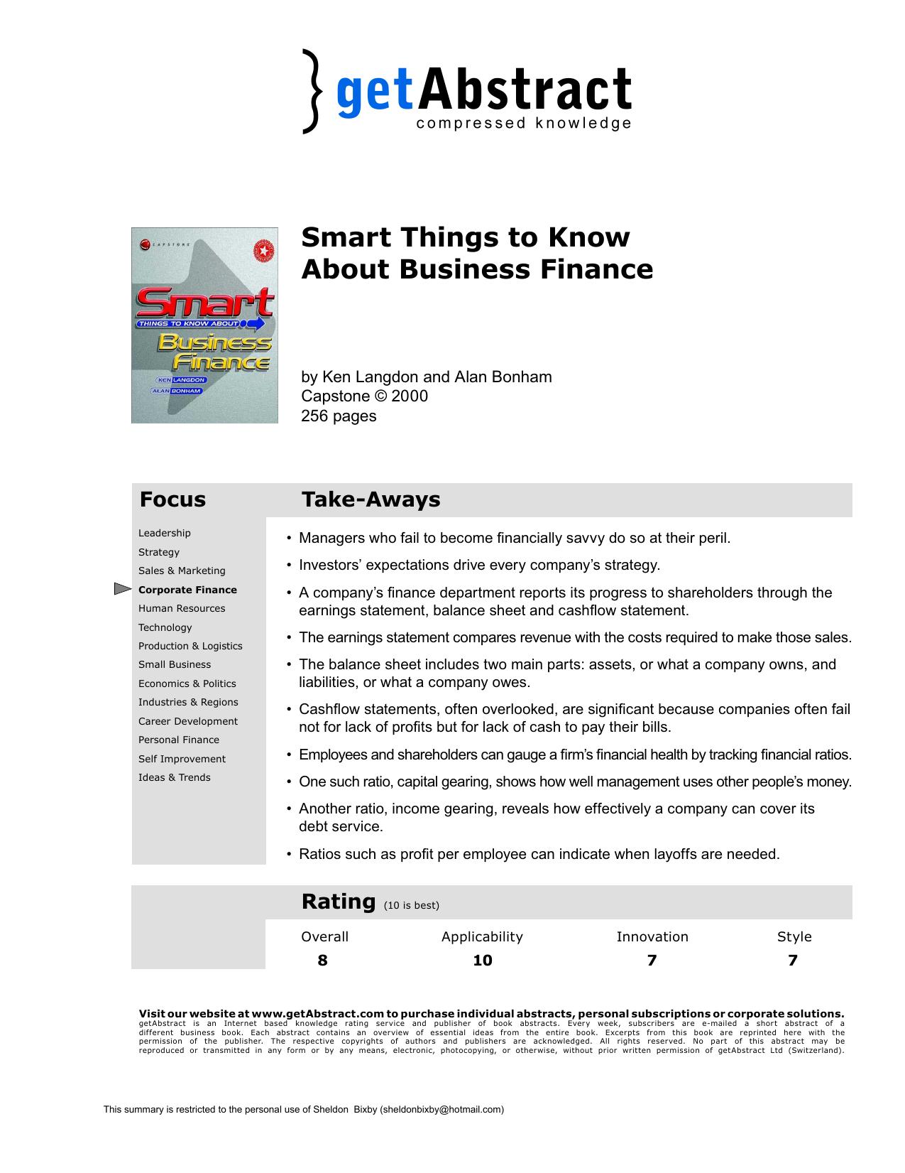 Smart Things to Know About Business Finance by getAbstract