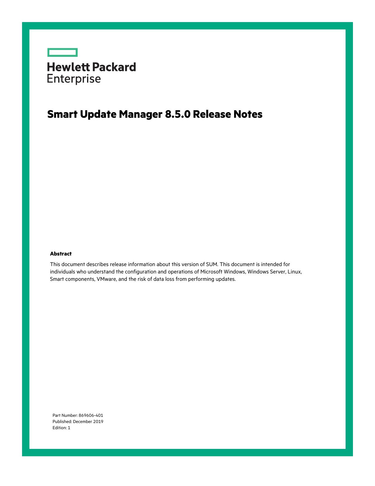 Smart Update Manager 8.5.0 Release Notes by Hewlett Packard Enterprise