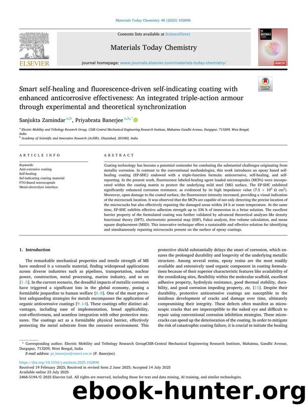 Smart self-healing and fluorescence-driven self-indicating coating with enhanced anticorrosive effectiveness: An integrated triple-action armour through experimental and theoretical synchronization by Sanjukta Zamindar & Priyabrata Banerjee