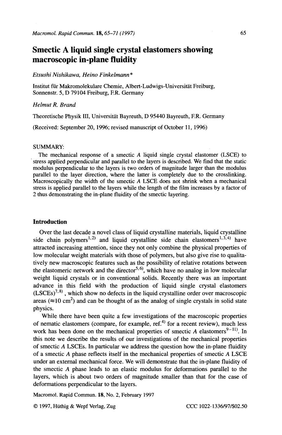 Smectic A liquid single crystal elastomers showing macroscopic in-plane fluidity by Unknown