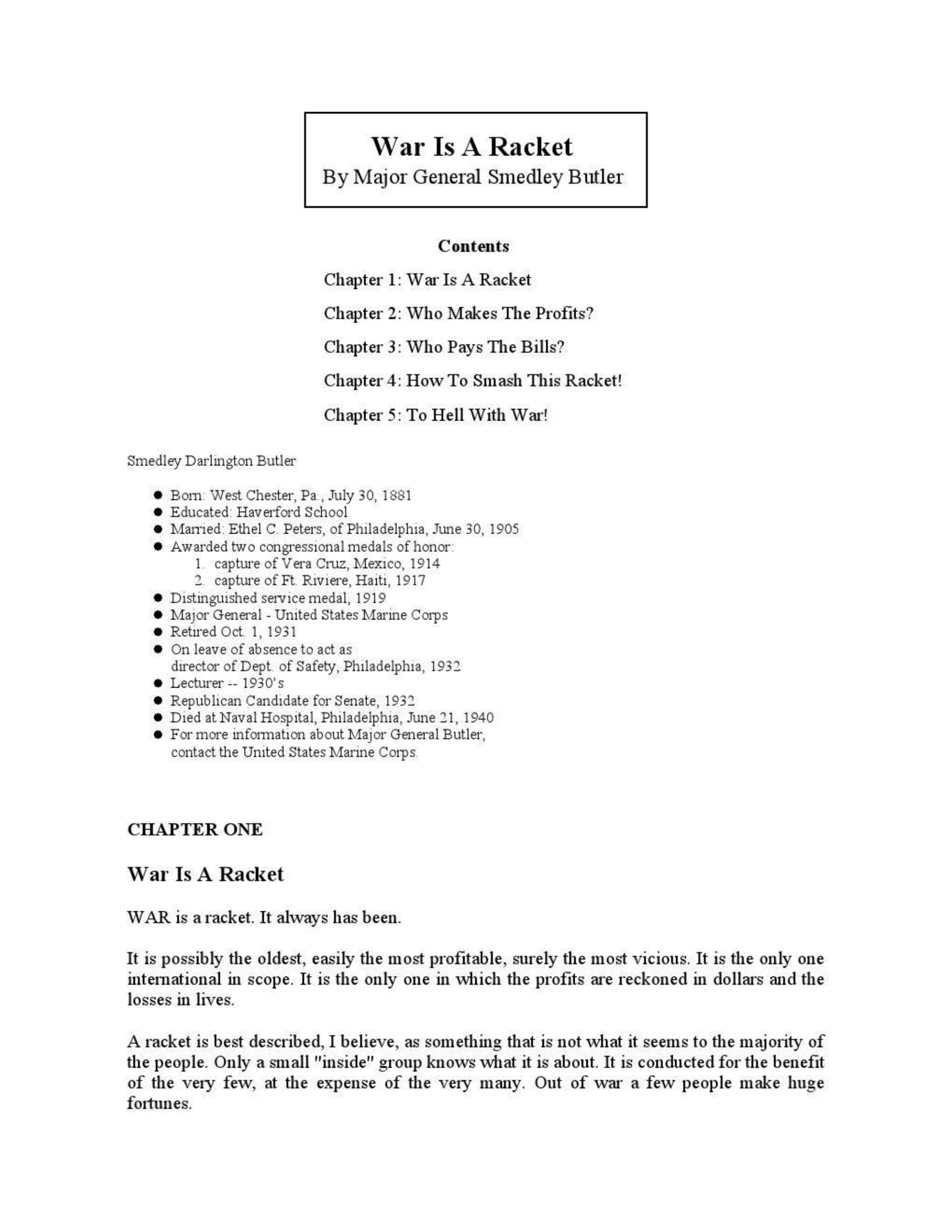 Smedley D. Butler - War is a Racket (1935) pdf by roflcopter2110