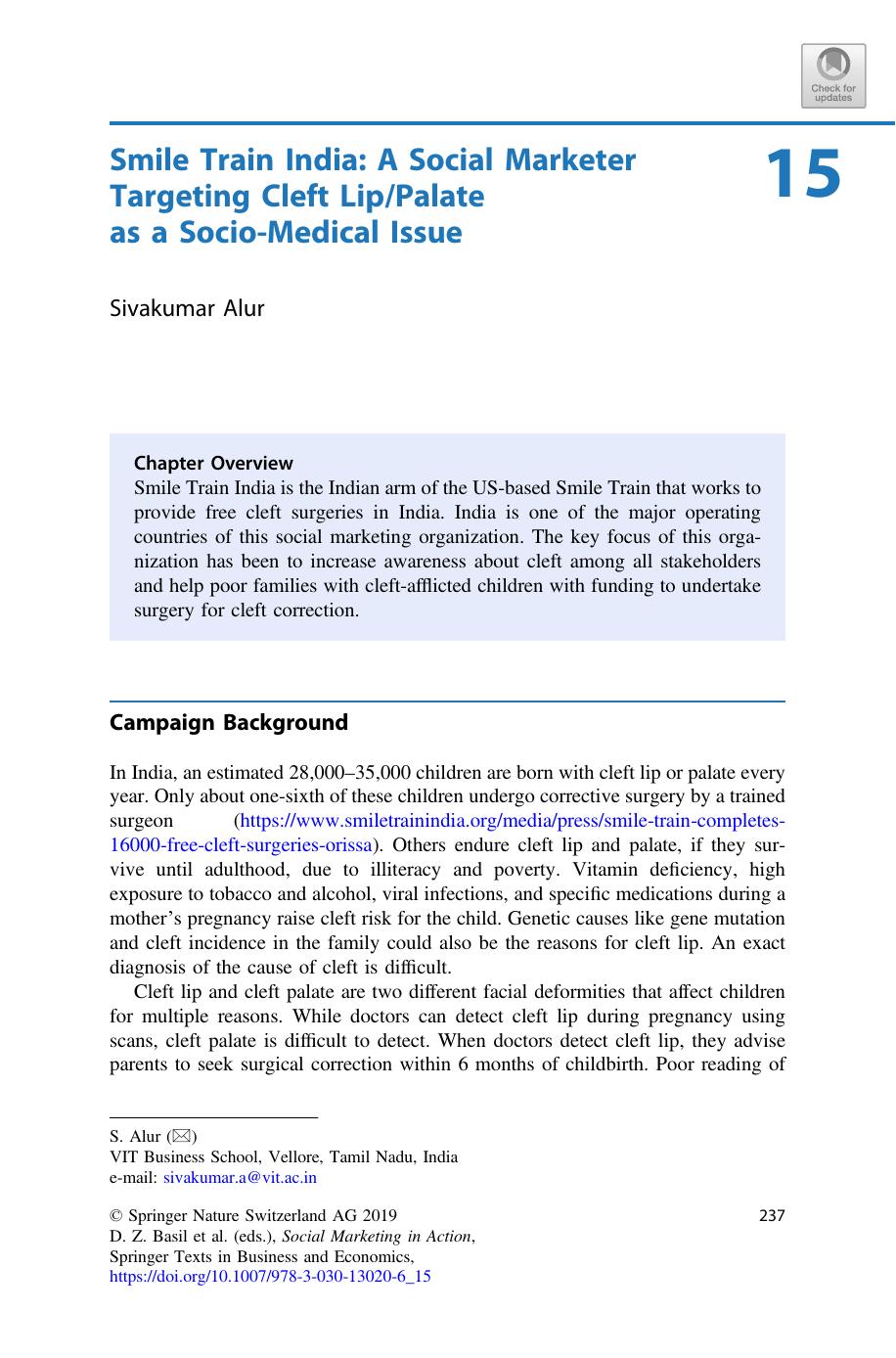 Smile Train India: A Social Marketer Targeting Cleft LipPalate as a Socio-Medical Issue by Sivakumar Alur