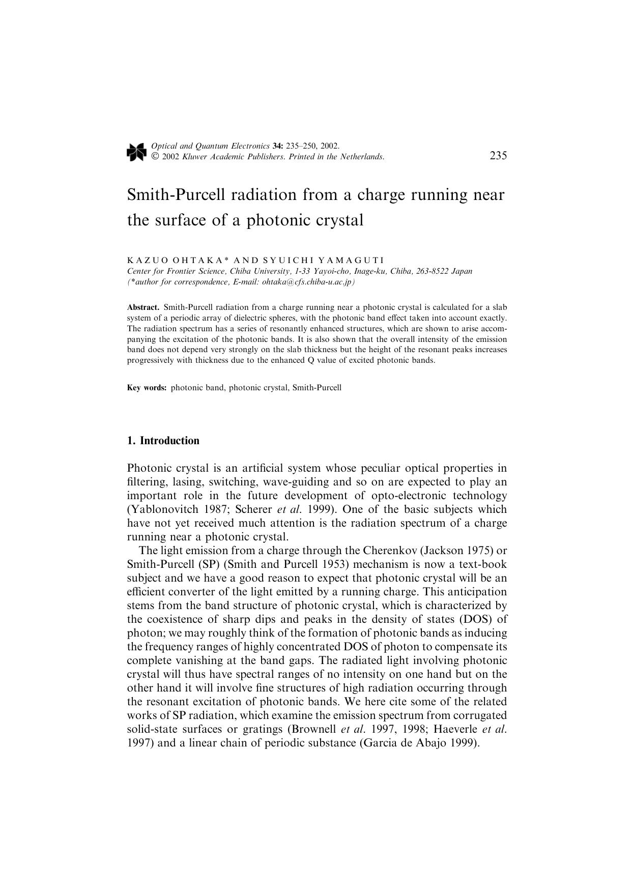 Smith-Purcell radiation from a charge running near the surface of a photonic crystal by Unknown