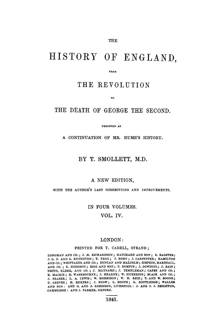 Smollett - The history of england, from the revolution in 1688 to the death of george the s by 1841