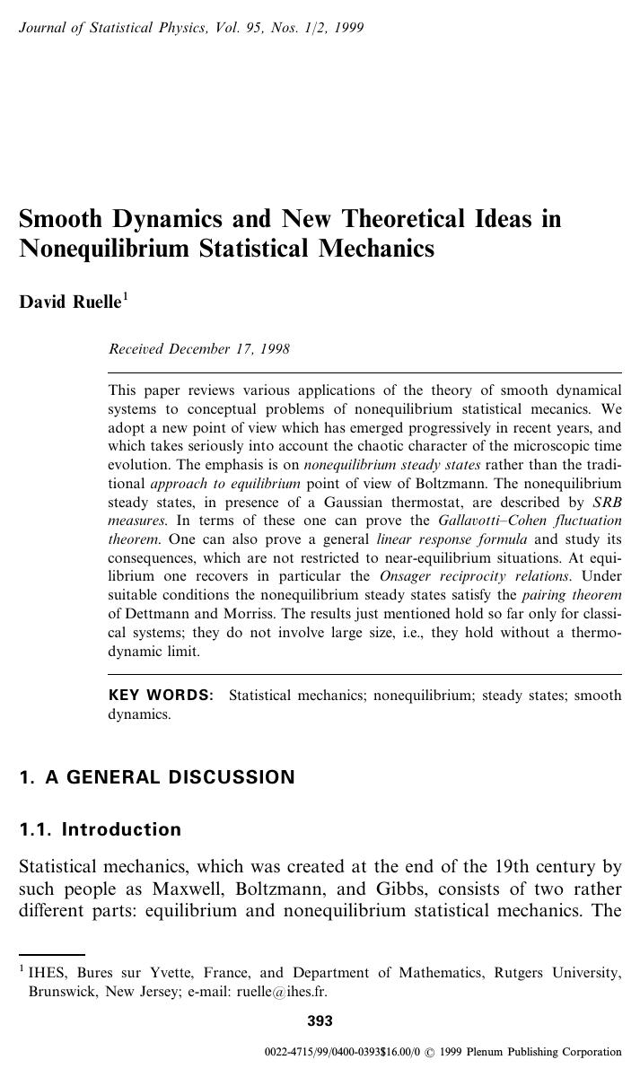 Smooth Dynamics and New Theoretical Ideas in Nonequilibrium Statistical Mechanics by Unknown