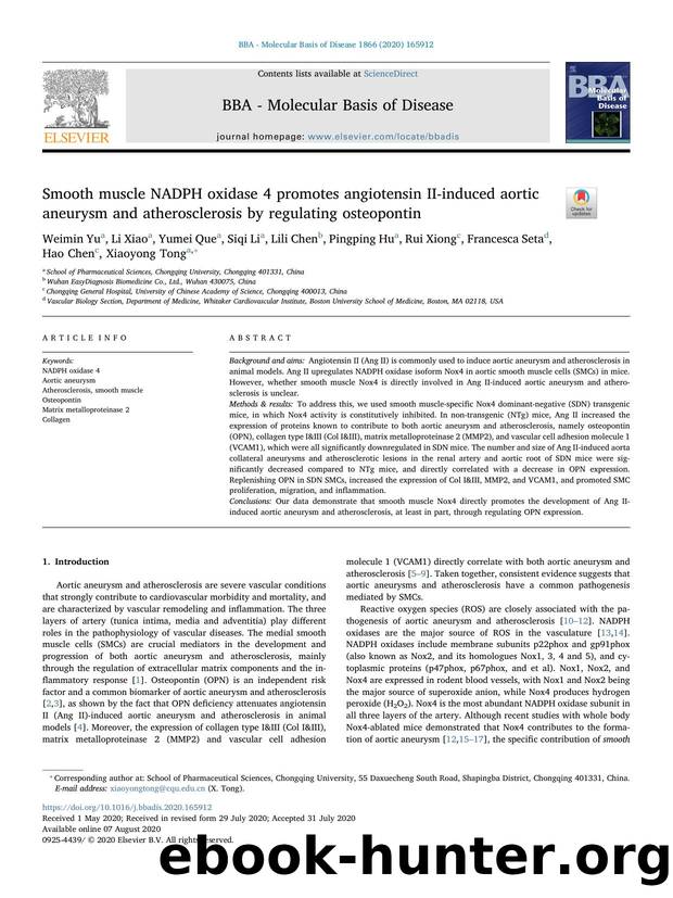 Smooth muscle NADPH oxidase 4 promotes angiotensin II-induced aortic aneurysm and atherosclerosis by regulating osteopontin by unknow