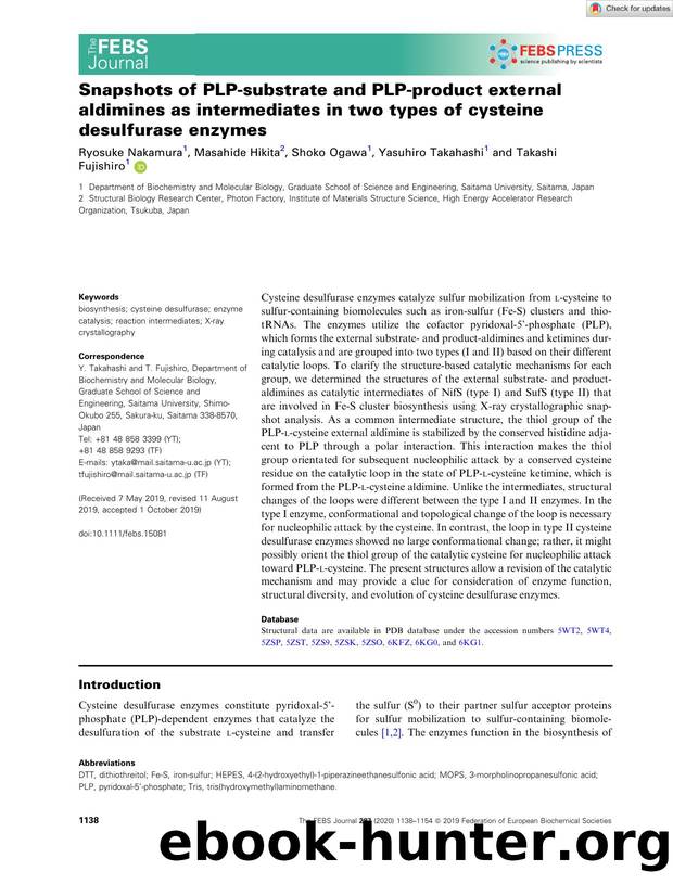 Snapshots of PLPâsubstrate and PLPâproduct external aldimines as intermediates in two types of cysteine desulfurase enzymes by Unknown