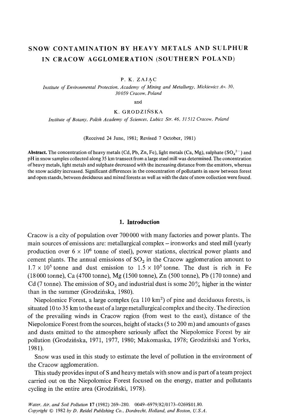 Snow contamination by heavy metals and sulphur in Cracow agglomeration (Southern Poland) by Unknown