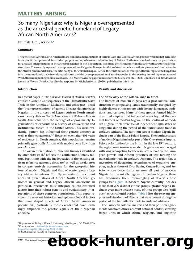 So many Nigerians: why is Nigeria overrepresented as the ancestral genetic homeland of Legacy African North Americans? by Fatimah L.C. Jackson