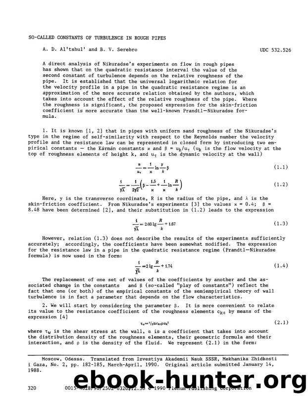 So-called constants of turbulence in rough pipes by Unknown